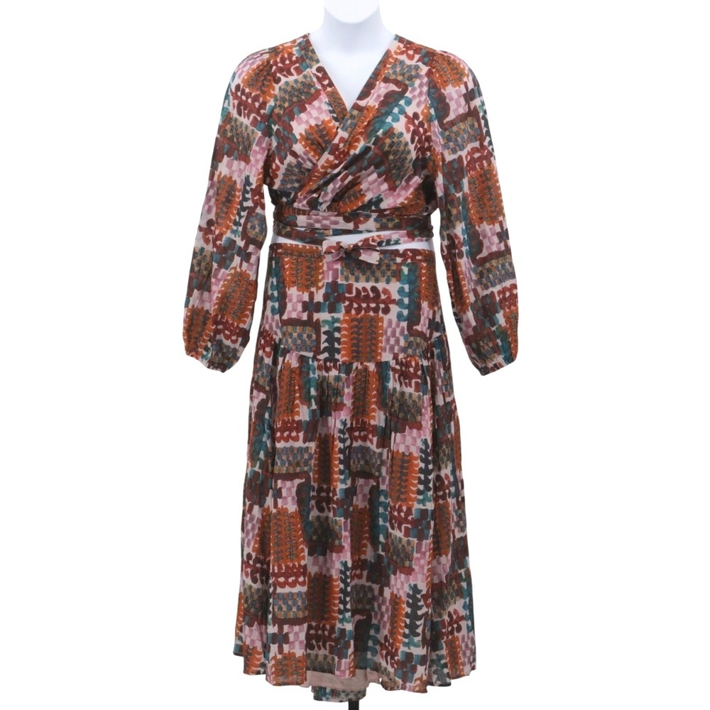 Anthropologie Multicolor Print Wrap Top Midi Skirt Set Long Sleeve Size 22W - Picture 2 of 10
